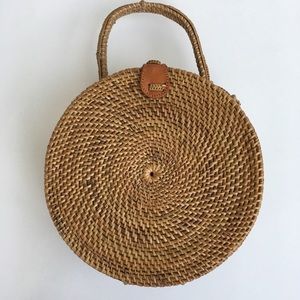 Handmade in Bali round rattan bag with top handle